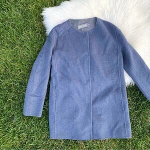 Diomi Women's Blue cashmere wool
Blend collarless Coat Small